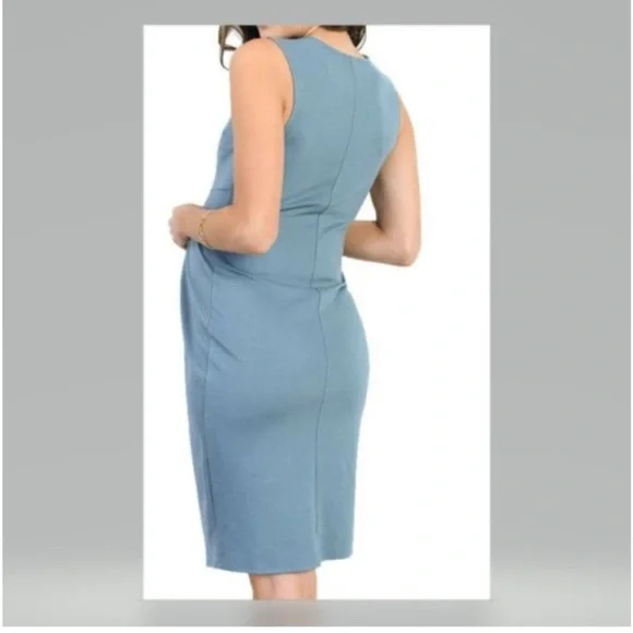 La Clef Sleeveless Fitted Career Maternity Dress Women’s SZ XL Blue Baby Bump - Picture 2 of 8